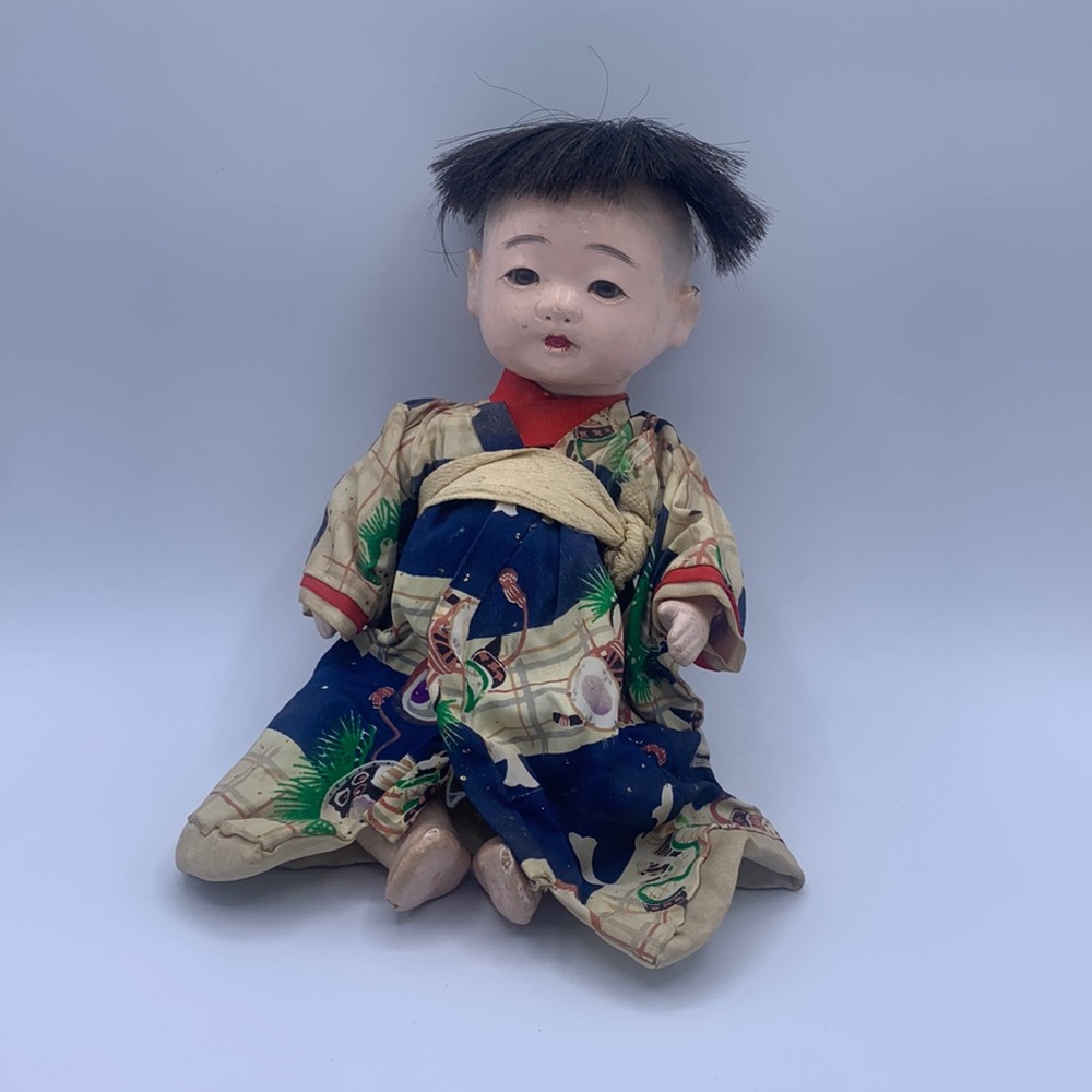 Vintage Japanese Ichimatsu Tosuo-Gofun Boy Baby Doll 9 3/4” Tall